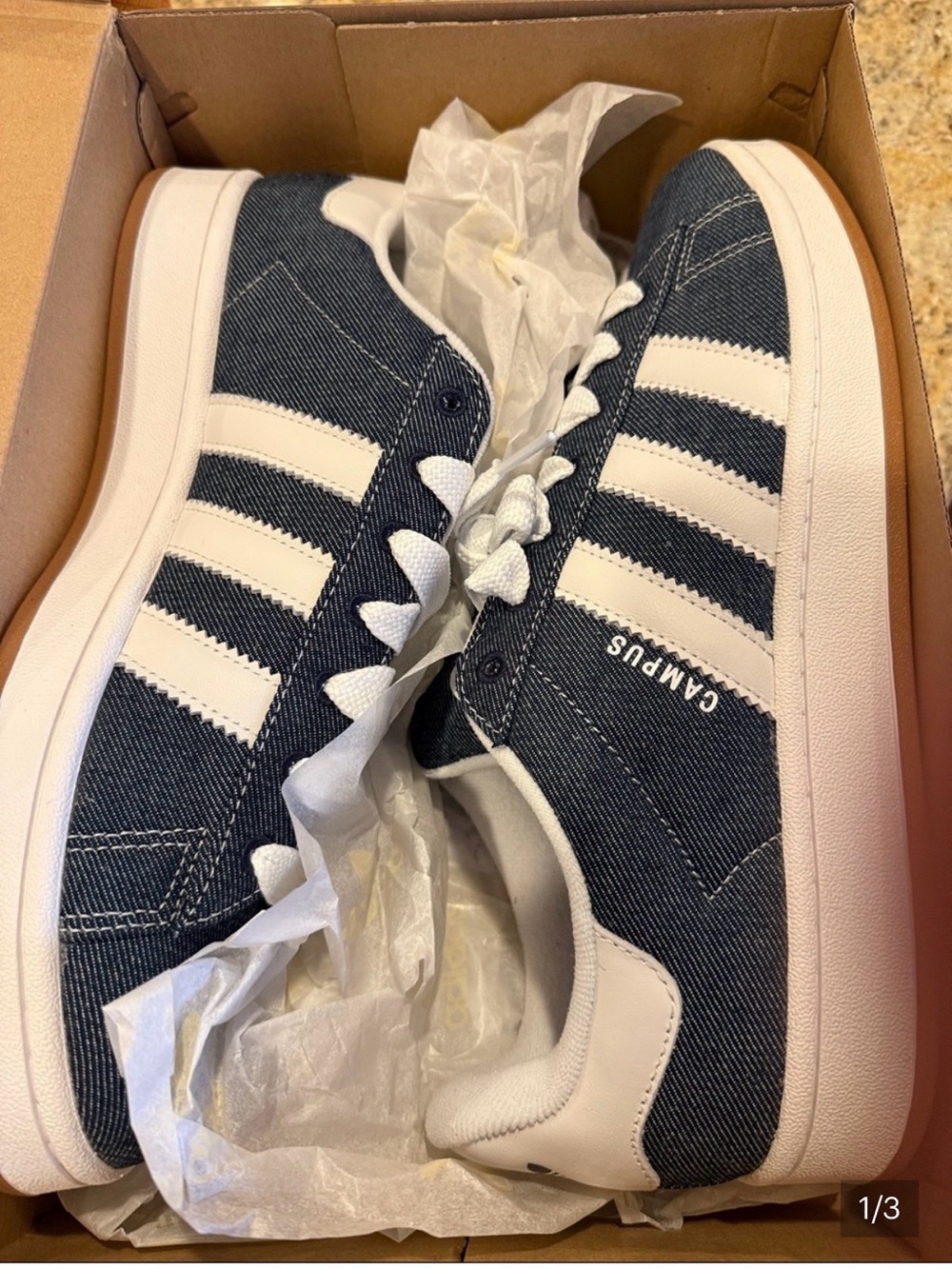 Brand new size 12 Campus Denim Sneakers with White Stripes